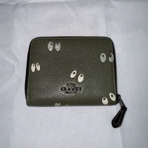 Coach Disney Snow White Olive Green Zip Around Wallet Spooky Eyes
